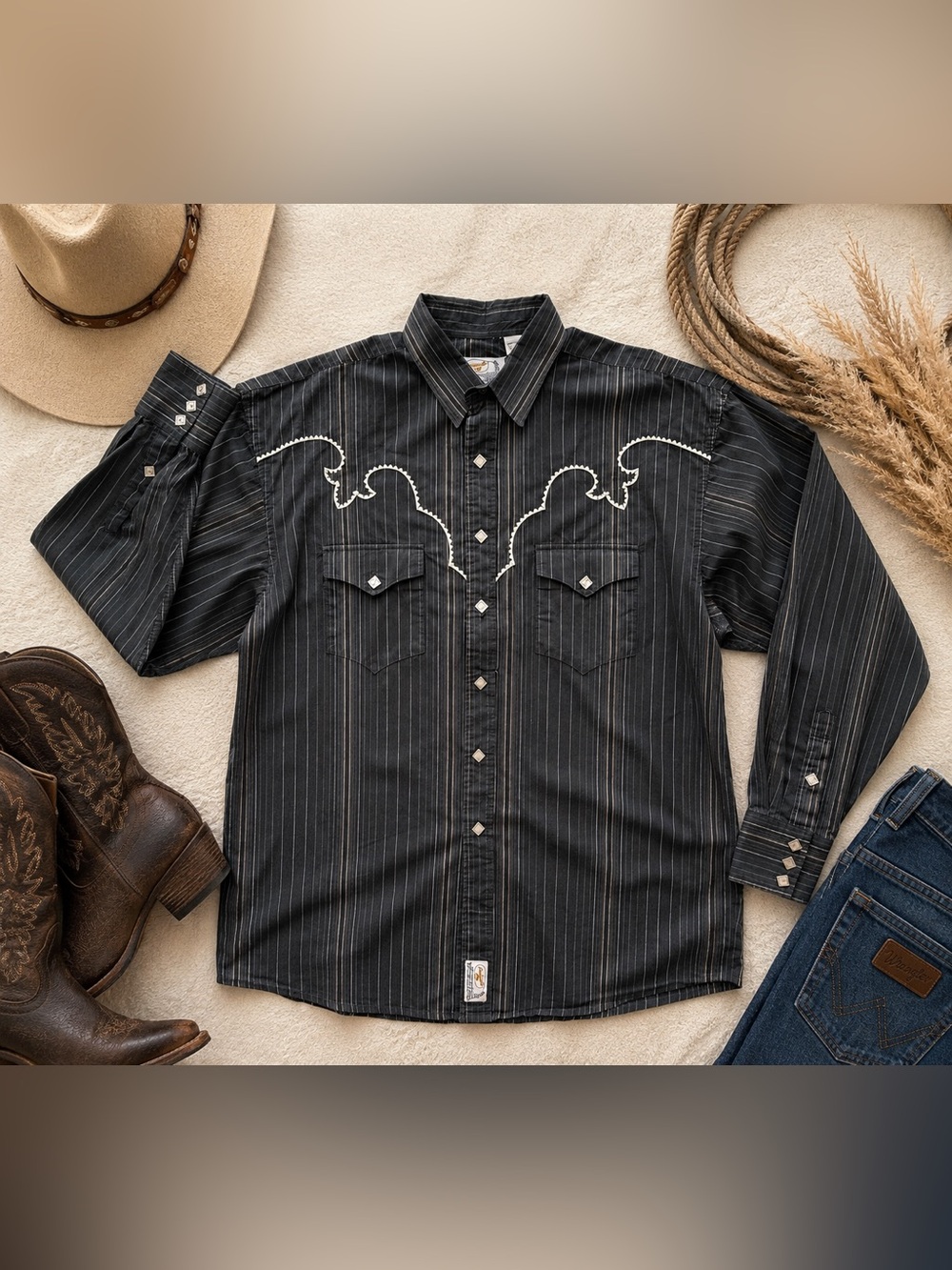 Panhandle Slim Western Pearl Snap Shirt Black Pinstripe Cowboy XL